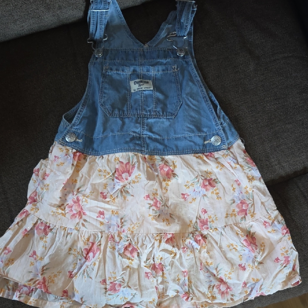 OshKosh B'gosh Blue Denim Floral Overall Dress